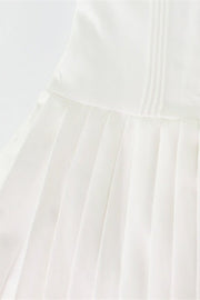Casual White Tie Pleated Mini Dress