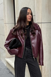 Cropped Faux-Leather Zip Moto Jacket