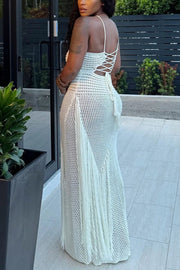 Cutout Crochet Fringe Maxi Dress