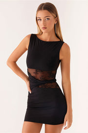Lace Waist Sheer Panel Mini Dress