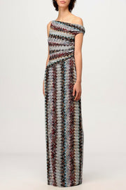 Knit Printed Off Shoulder Bodycon Maxi Dress