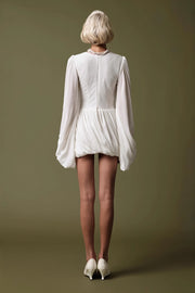 Casual Pleated Long Sleeve Mini Dress