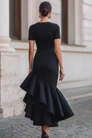 Asymmetric Ruffle Hem Short Sleeve Midi Dress