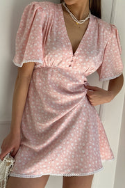 Floral V Neck Tea Length A Line Mini Dress