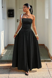 Strapless Ruched A-Line Maxi Dress