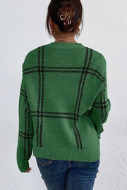 Plaid Crew Neck Relaxed Sweater