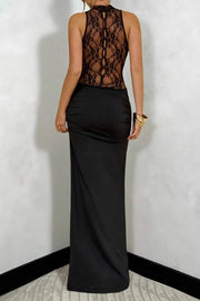 Lace Panel Cowl Neck Maxi Dress
