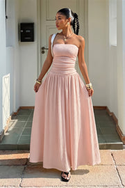 Strapless Ruched A-Line Maxi Dress