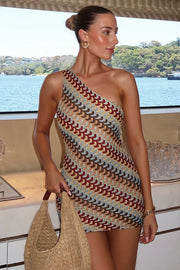 Striped Woven Asym Neck Mini Dress