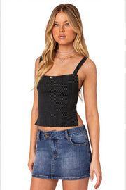 Polka Dot Tie Back Peplum Cami Top