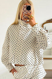 Polka-Dot Drawstring-Hem Bomber Jacket