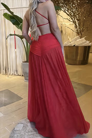 Cutout Metal Decor Backless Maxi Dress
