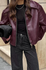 Cropped Faux-Leather Zip Moto Jacket