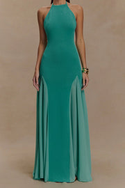 Halter Open Back Flowy Maxi Dress
