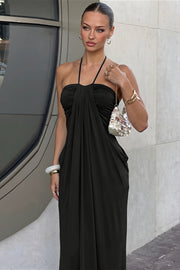 Twist Front Halter Ruched Maxi Dress