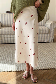 Floral Print Satin A-Line Midi Skirt