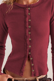 Ribbed Fitted Button Front Cardigan