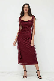 Shiny Flouncy Ribbon Elegant Maxi Dress