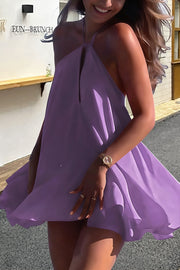 Flowy Deep V Backless Tie Loose Mini Dress