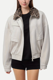 Leopard Fur Collar Barn Jacket