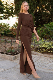 Asymmetric One Shoulder Ruched Maxi Dress