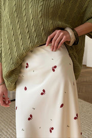 Floral Print Satin A-Line Midi Skirt