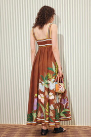 Floral Stripe Long Casual Boho Dress