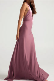 Deep V Satin Backless Maxi Dress