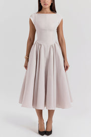 Boat Neck Open Back Flare Maxi Dress