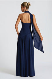 Strapless Scarf Detail Slit Maxi Dress