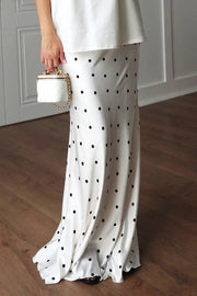 Polka Dots Satin Fishtail Maxi Skirt