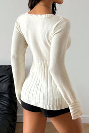 Cable Knit Square Neck Button Detail Sweater