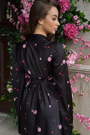 Satin Floral Long Sleeve Bodycon Maxi Dress