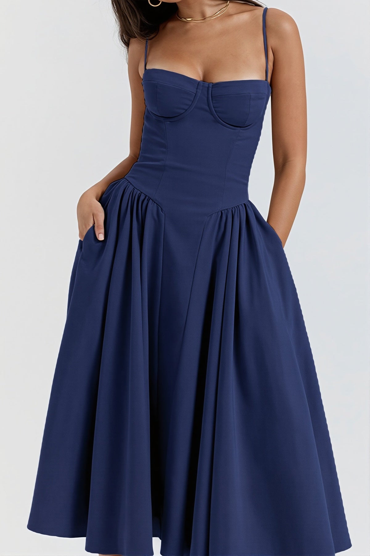Solid Corset Cami A-Line Maxi Dress
