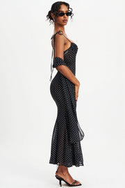 Polka Dot  Ribbon Sheer Bodycon Maxi Dress