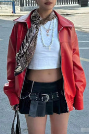 Vintage Faux-Leather Zip Jacket