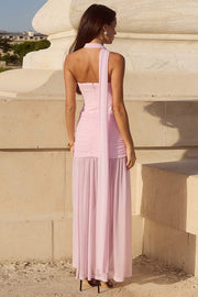 Bow Accent Strapless Sheer Panel Maxi Dress