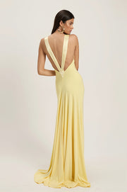 Deep V Satin Backless Maxi Dress