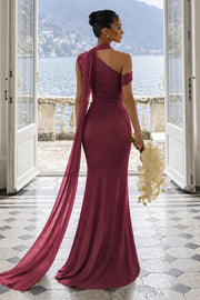 Draped Ribbon Tie Fishtail Maxi Dress