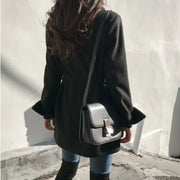 Black Blazer Wool Blend Lace-Up Overcoat