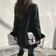 Black Blazer Wool Blend Lace-Up Overcoat