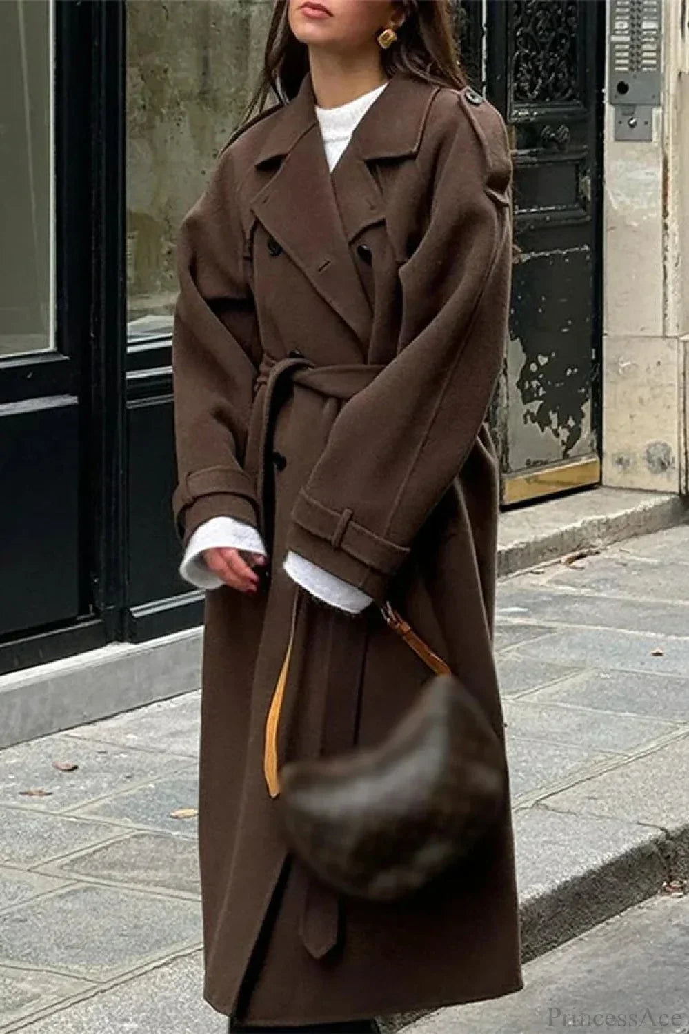 Black Loose Lapel Double-Breasted Overcoat