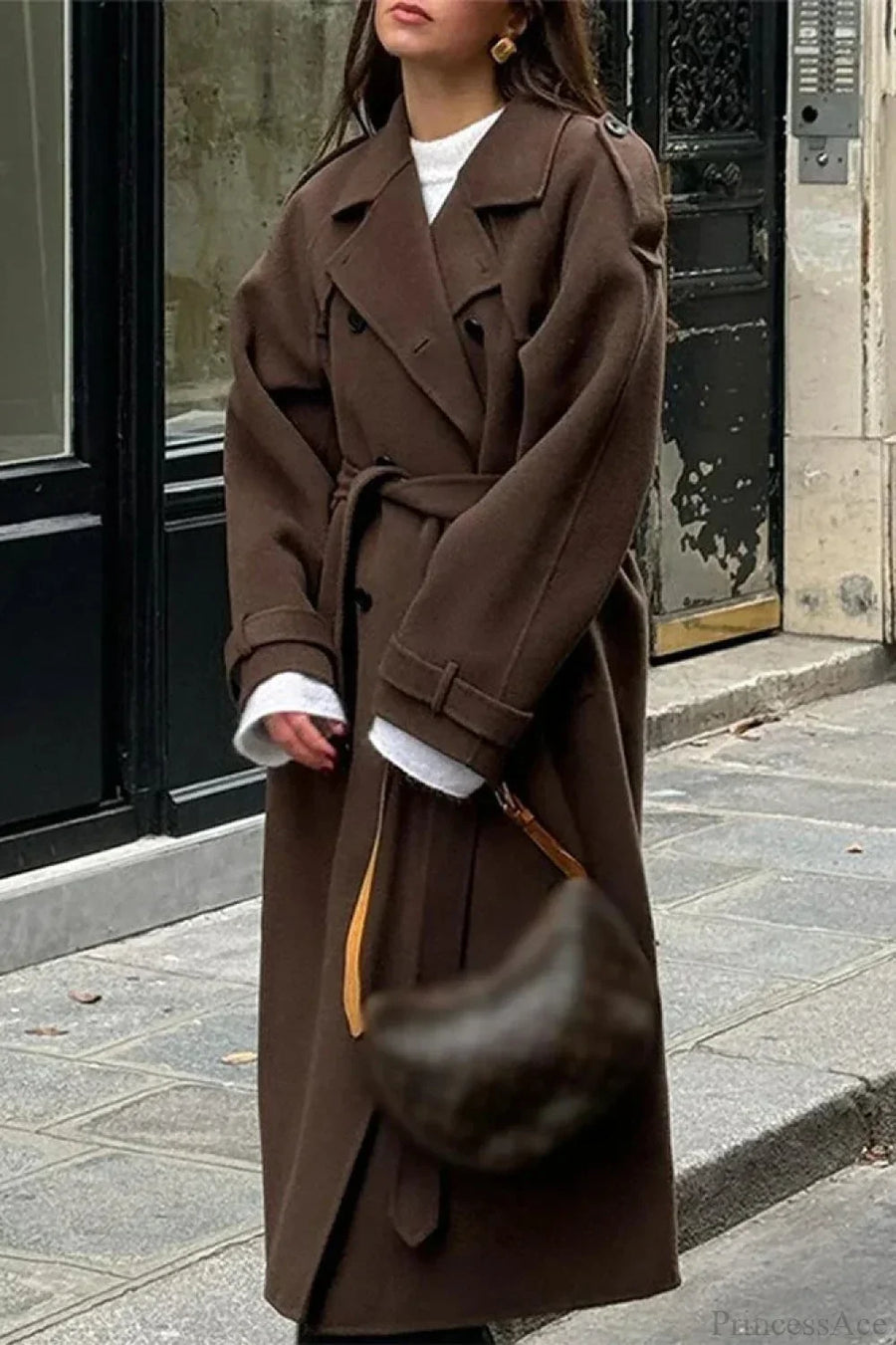 Black Loose Lapel Double-Breasted Overcoat