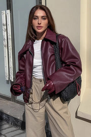 Cropped Faux-Leather Zip Moto Jacket