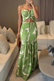 Tropical Print Bow Bandeau Maxi Dress