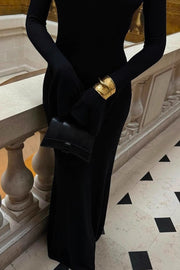 Mock Neck Long Sleeve Open Back Maxi Dress