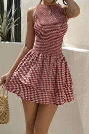 Gingham Ruffle Pleated Mini Dress