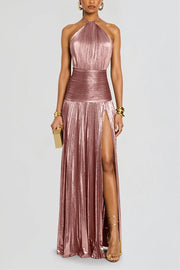 Halter Backless Split Tie Bodycon Maxi Dress