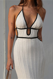 Contrast Crochet Halter Maxi Dress