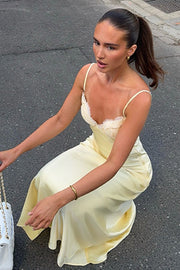 Lace Satin Sleeveless Fitted Maxi Top